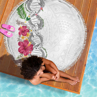 Hawaii DNA Kakau Tattoo Beach Blanket with Plumeria and Hibiscus Tropical Plants White Color LT03 - Polynesian Pride
