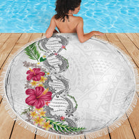 Hawaii DNA Kakau Tattoo Beach Blanket with Plumeria and Hibiscus Tropical Plants White Color LT03 - Polynesian Pride