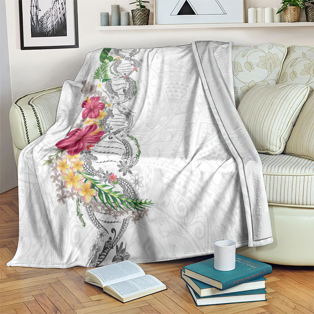 Hawaii DNA Kakau Tattoo Blanket with Plumeria and Hibiscus Tropical Plants White Color LT03 White - Polynesian Pride