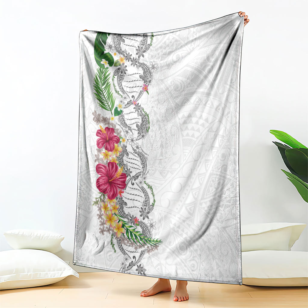 Hawaii DNA Kakau Tattoo Blanket with Plumeria and Hibiscus Tropical Plants White Color LT03 - Polynesian Pride