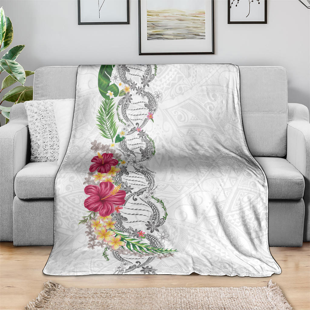 Hawaii DNA Kakau Tattoo Blanket with Plumeria and Hibiscus Tropical Plants White Color LT03 - Polynesian Pride