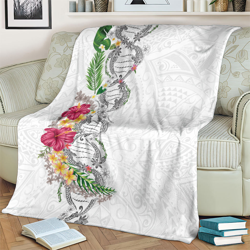 Hawaii DNA Kakau Tattoo Blanket with Plumeria and Hibiscus Tropical Plants White Color LT03 - Polynesian Pride