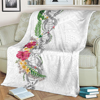 Hawaii DNA Kakau Tattoo Blanket with Plumeria and Hibiscus Tropical Plants White Color LT03 - Polynesian Pride
