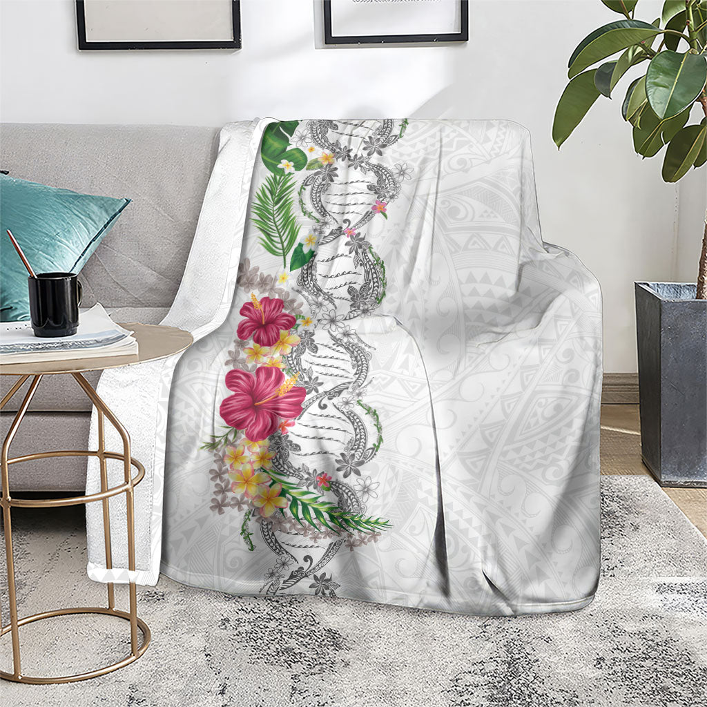 Hawaii DNA Kakau Tattoo Blanket with Plumeria and Hibiscus Tropical Plants White Color LT03 - Polynesian Pride