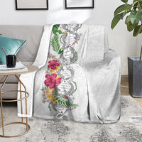 Hawaii DNA Kakau Tattoo Blanket with Plumeria and Hibiscus Tropical Plants White Color LT03 - Polynesian Pride