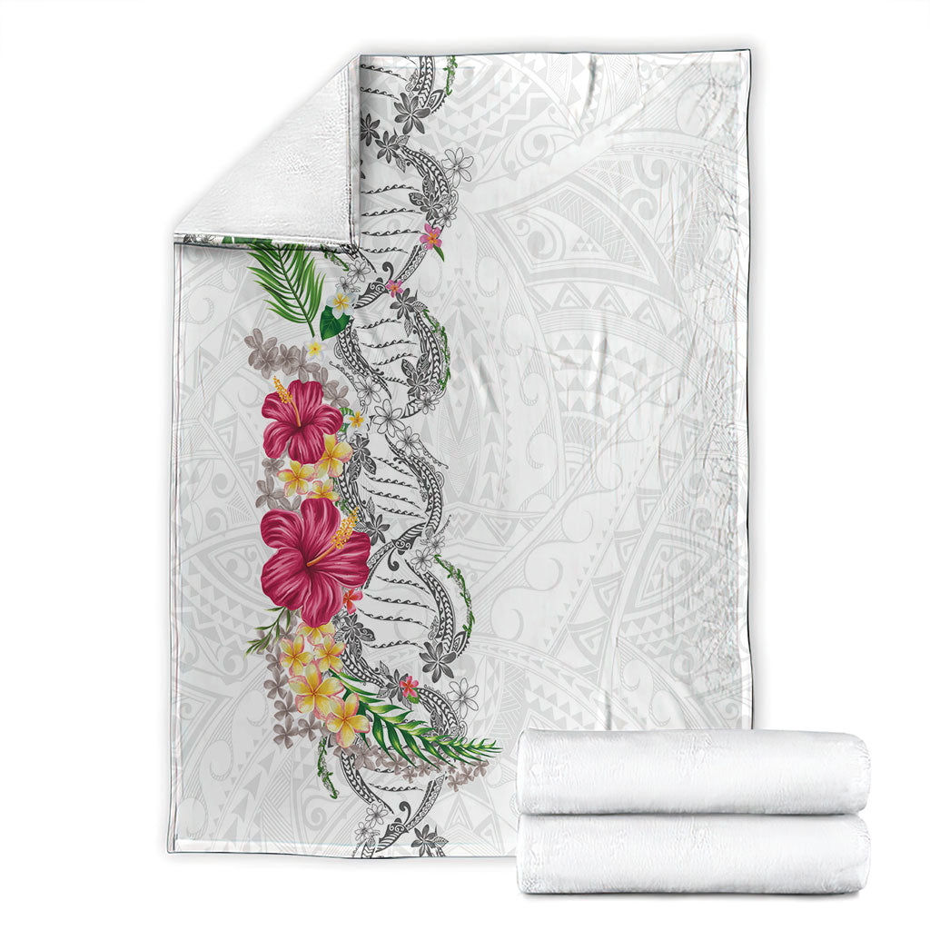 Hawaii DNA Kakau Tattoo Blanket with Plumeria and Hibiscus Tropical Plants White Color LT03 - Polynesian Pride