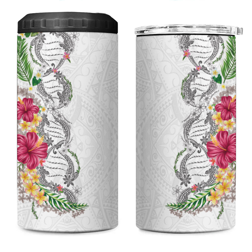 Hawaii DNA Kakau Tattoo 4 in 1 Can Cooler Tumbler with Plumeria and Hibiscus Tropical Plants White Color LT03 One Size: 16 oz White - Polynesian Pride