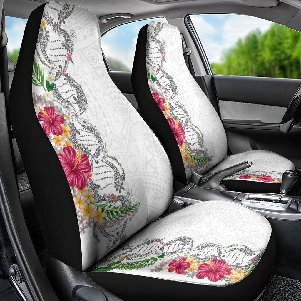 Hawaii DNA Kakau Tattoo Car Seat Cover with Plumeria and Hibiscus Tropical Plants White Color LT03 - Polynesian Pride