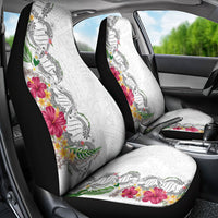 Hawaii DNA Kakau Tattoo Car Seat Cover with Plumeria and Hibiscus Tropical Plants White Color LT03 - Polynesian Pride