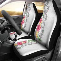Hawaii DNA Kakau Tattoo Car Seat Cover with Plumeria and Hibiscus Tropical Plants White Color LT03 - Polynesian Pride