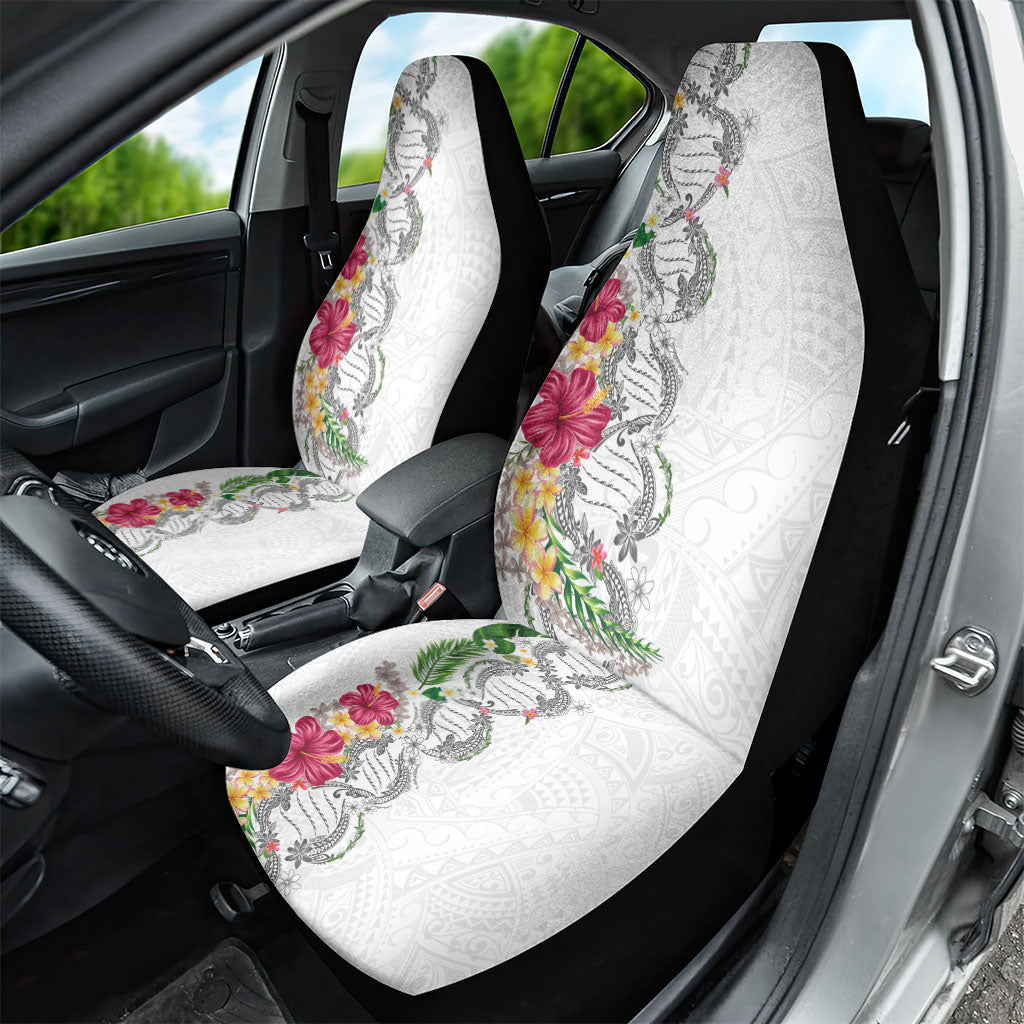 Hawaii DNA Kakau Tattoo Car Seat Cover with Plumeria and Hibiscus Tropical Plants White Color LT03 - Polynesian Pride