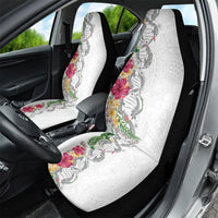 Hawaii DNA Kakau Tattoo Car Seat Cover with Plumeria and Hibiscus Tropical Plants White Color LT03 - Polynesian Pride