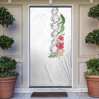 Hawaii DNA Kakau Tattoo Door Cover with Plumeria and Hibiscus Tropical Plants White Color LT03 White - Polynesian Pride