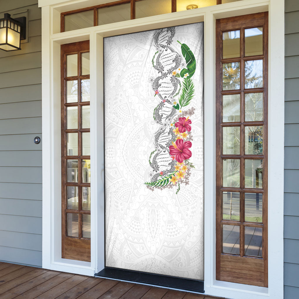 Hawaii DNA Kakau Tattoo Door Cover with Plumeria and Hibiscus Tropical Plants White Color LT03 - Polynesian Pride