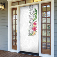 Hawaii DNA Kakau Tattoo Door Cover with Plumeria and Hibiscus Tropical Plants White Color LT03 - Polynesian Pride