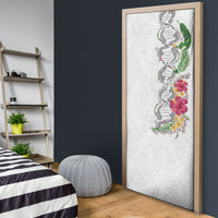 Hawaii DNA Kakau Tattoo Door Cover with Plumeria and Hibiscus Tropical Plants White Color LT03 - Polynesian Pride