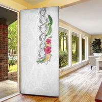 Hawaii DNA Kakau Tattoo Door Cover with Plumeria and Hibiscus Tropical Plants White Color LT03 - Polynesian Pride