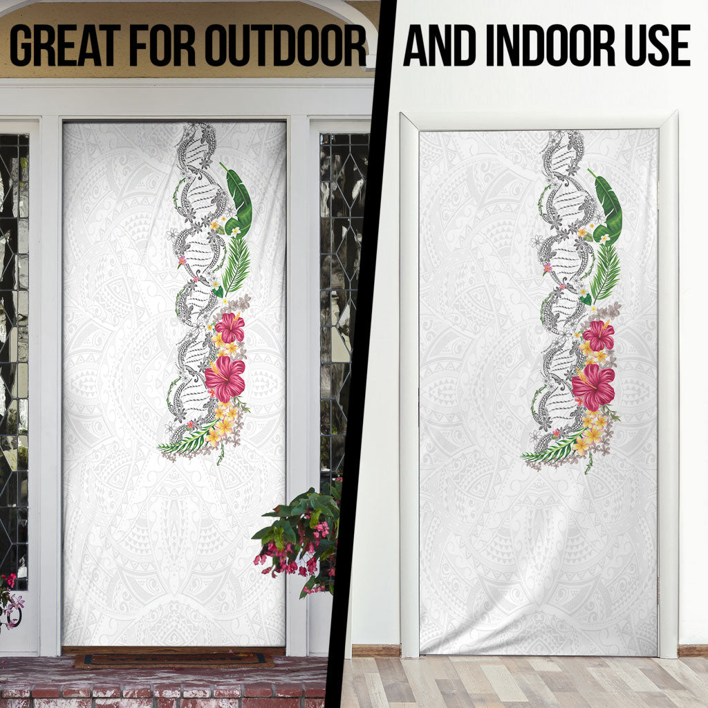 Hawaii DNA Kakau Tattoo Door Cover with Plumeria and Hibiscus Tropical Plants White Color LT03 - Polynesian Pride
