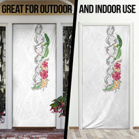 Hawaii DNA Kakau Tattoo Door Cover with Plumeria and Hibiscus Tropical Plants White Color LT03 - Polynesian Pride