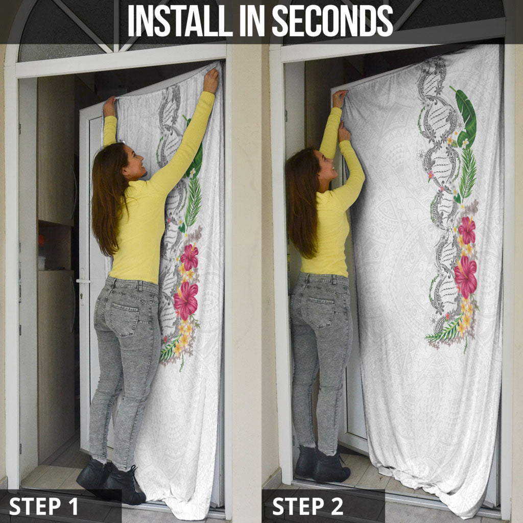 Hawaii DNA Kakau Tattoo Door Cover with Plumeria and Hibiscus Tropical Plants White Color LT03 - Polynesian Pride