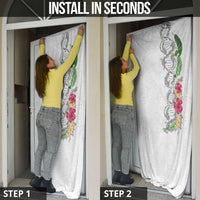 Hawaii DNA Kakau Tattoo Door Cover with Plumeria and Hibiscus Tropical Plants White Color LT03 - Polynesian Pride