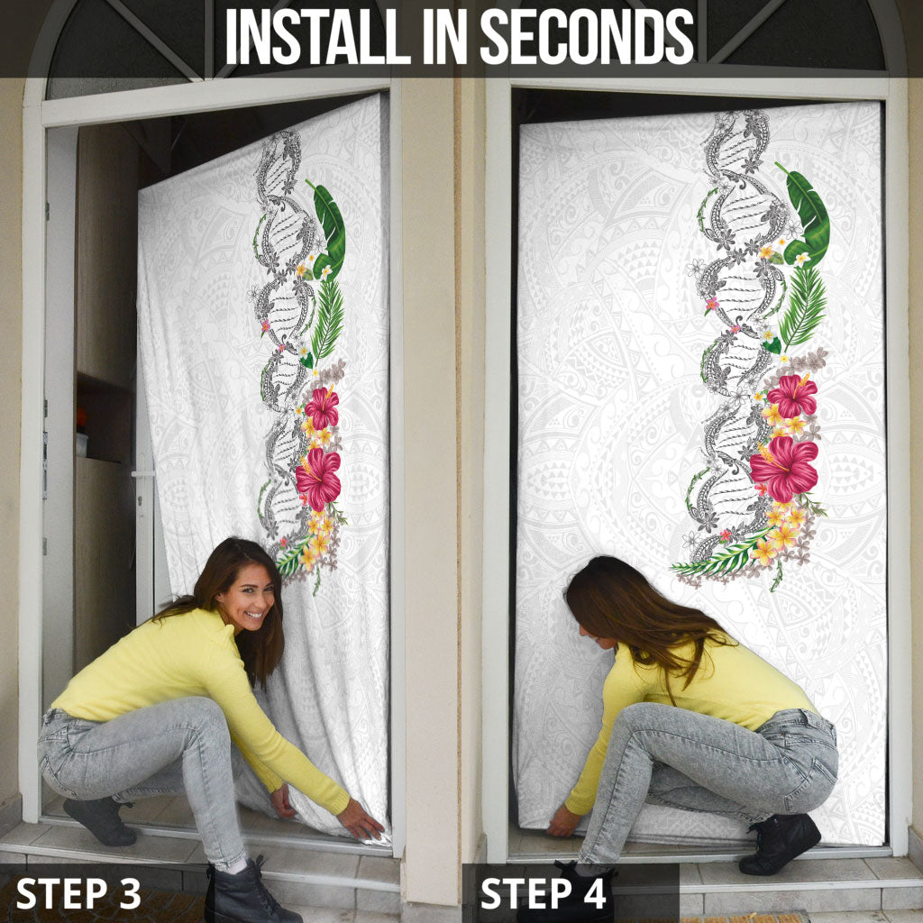 Hawaii DNA Kakau Tattoo Door Cover with Plumeria and Hibiscus Tropical Plants White Color LT03 - Polynesian Pride