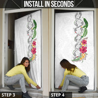 Hawaii DNA Kakau Tattoo Door Cover with Plumeria and Hibiscus Tropical Plants White Color LT03 - Polynesian Pride