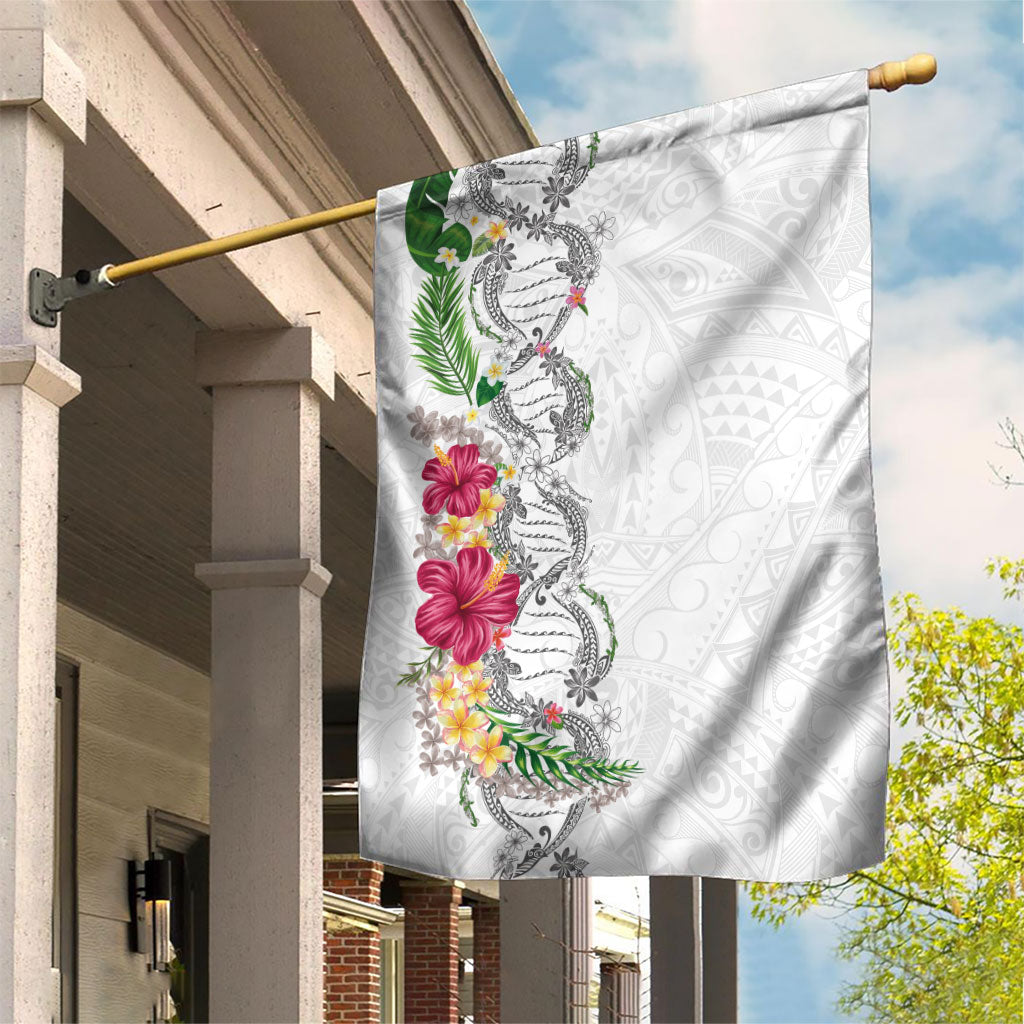 Hawaii DNA Kakau Tattoo Garden Flag with Plumeria and Hibiscus Tropical Plants White Color LT03 House Flag White - Polynesian Pride