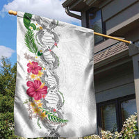 Hawaii DNA Kakau Tattoo Garden Flag with Plumeria and Hibiscus Tropical Plants White Color LT03 - Polynesian Pride
