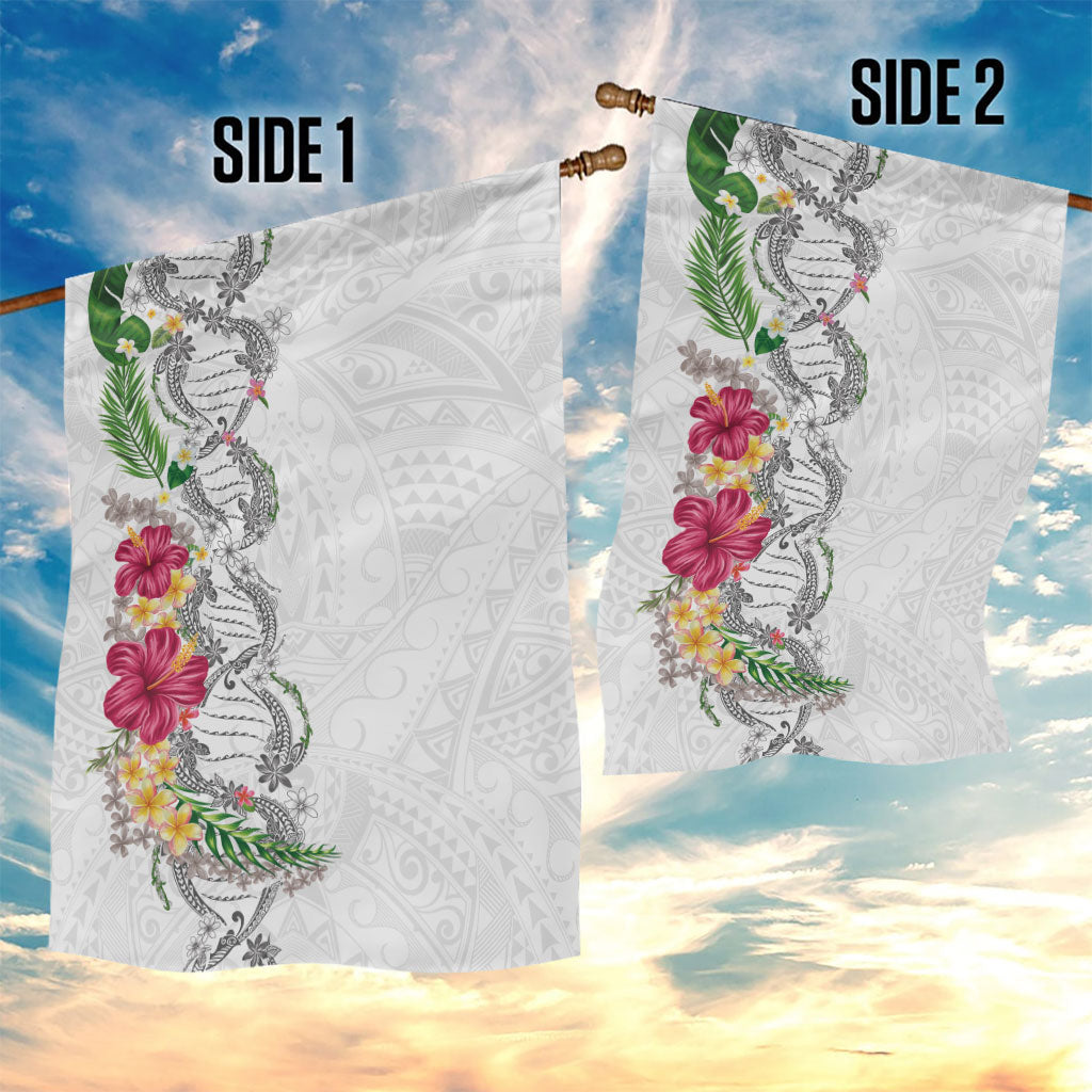 Hawaii DNA Kakau Tattoo Garden Flag with Plumeria and Hibiscus Tropical Plants White Color LT03 - Polynesian Pride