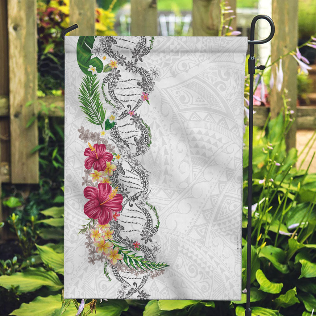 Hawaii DNA Kakau Tattoo Garden Flag with Plumeria and Hibiscus Tropical Plants White Color LT03 Garden Flag White - Polynesian Pride