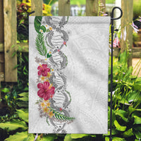 Hawaii DNA Kakau Tattoo Garden Flag with Plumeria and Hibiscus Tropical Plants White Color LT03 Garden Flag White - Polynesian Pride