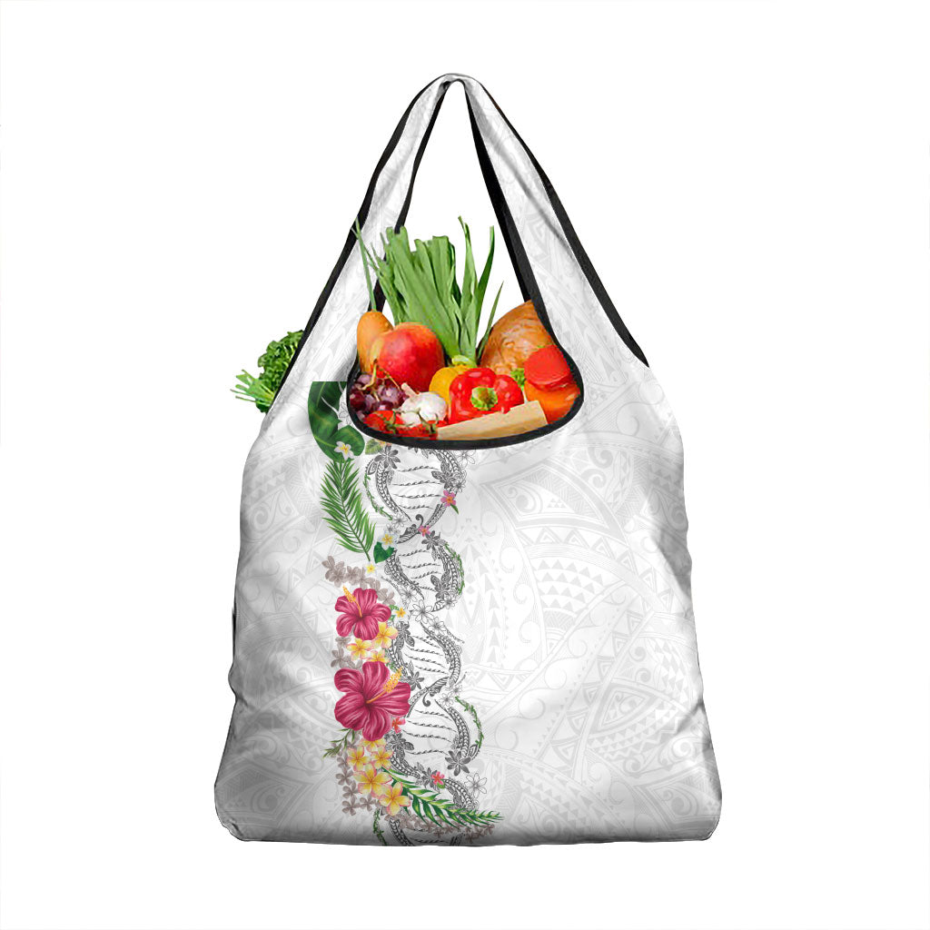 Hawaii DNA Kakau Tattoo Grocery Bag with Plumeria and Hibiscus Tropical Plants White Color LT03 1-pack One Size White - Polynesian Pride