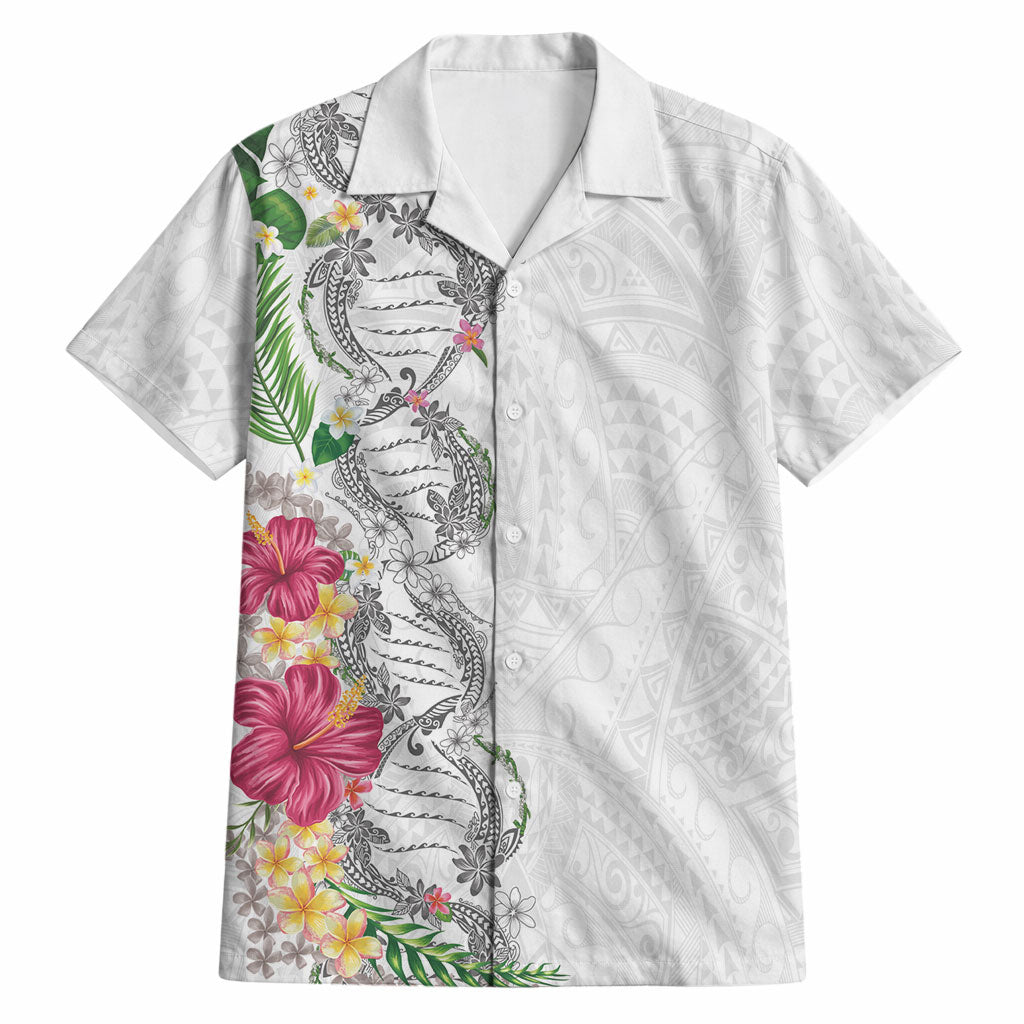 Hawaii DNA Kakau Tattoo Hawaiian Shirt with Plumeria and Hibiscus Tropical Plants White Color LT03 White - Polynesian Pride