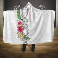 Hawaii DNA Kakau Tattoo Hooded Blanket with Plumeria and Hibiscus Tropical Plants White Color LT03 - Polynesian Pride
