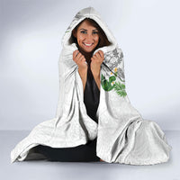 Hawaii DNA Kakau Tattoo Hooded Blanket with Plumeria and Hibiscus Tropical Plants White Color LT03 - Polynesian Pride