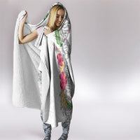 Hawaii DNA Kakau Tattoo Hooded Blanket with Plumeria and Hibiscus Tropical Plants White Color LT03 - Polynesian Pride