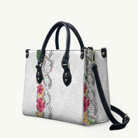 Hawaii DNA Kakau Tattoo Leather Bag with Plumeria and Hibiscus Tropical Plants White Color LT03 White - Polynesian Pride