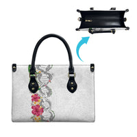 Hawaii DNA Kakau Tattoo Leather Bag with Plumeria and Hibiscus Tropical Plants White Color LT03 - Polynesian Pride