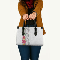 Hawaii DNA Kakau Tattoo Leather Bag with Plumeria and Hibiscus Tropical Plants White Color LT03 - Polynesian Pride
