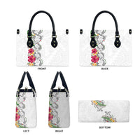 Hawaii DNA Kakau Tattoo Leather Bag with Plumeria and Hibiscus Tropical Plants White Color LT03 - Polynesian Pride