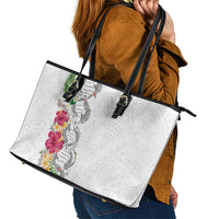 Hawaii DNA Kakau Tattoo Leather Tote Bag with Plumeria and Hibiscus Tropical Plants White Color LT03 - Polynesian Pride