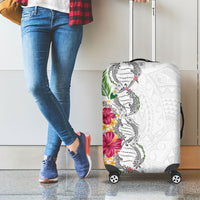 Hawaii DNA Kakau Tattoo Luggage Cover with Plumeria and Hibiscus Tropical Plants White Color LT03 - Polynesian Pride