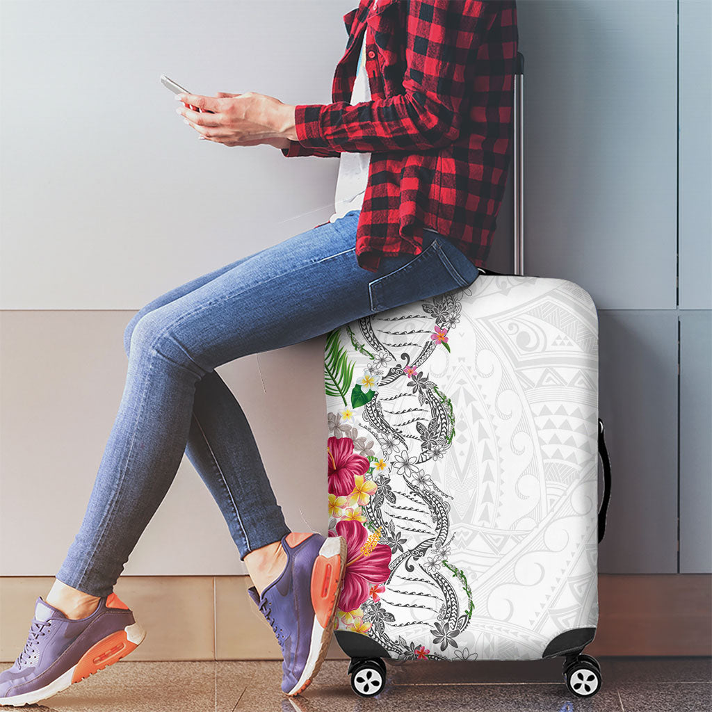 Hawaii DNA Kakau Tattoo Luggage Cover with Plumeria and Hibiscus Tropical Plants White Color LT03 - Polynesian Pride