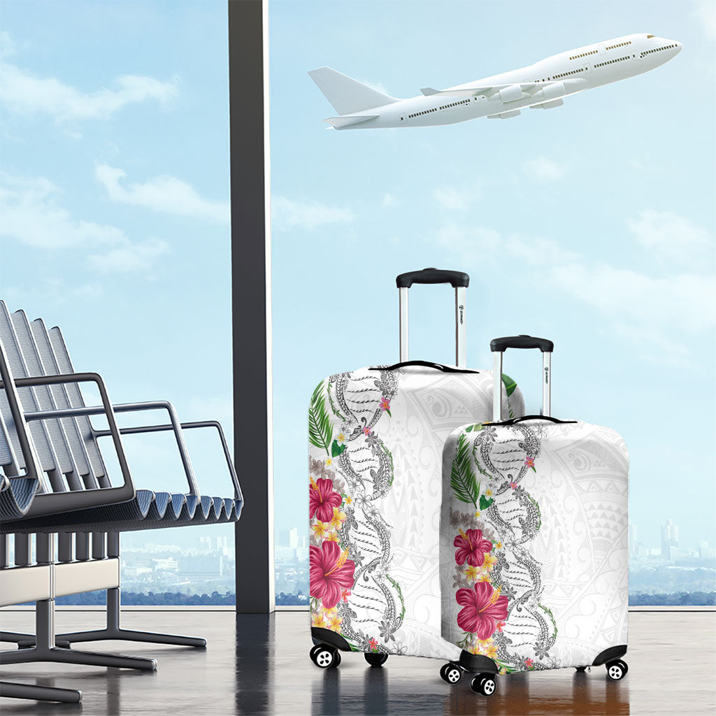Hawaii DNA Kakau Tattoo Luggage Cover with Plumeria and Hibiscus Tropical Plants White Color LT03 - Polynesian Pride