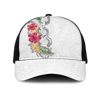 Hawaii DNA Kakau Tattoo Mesh Trucker Cap with Plumeria and Hibiscus Tropical Plants White Color LT03 One Size Black White - Polynesian Pride