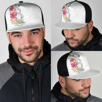 Hawaii DNA Kakau Tattoo Mesh Trucker Cap with Plumeria and Hibiscus Tropical Plants White Color LT03 - Polynesian Pride