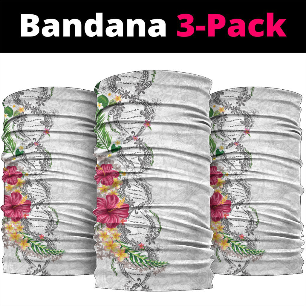 Hawaii DNA Kakau Tattoo Neck Gaiter with Plumeria and Hibiscus Tropical Plants White Color LT03 package One Size: 25*50cm White - Polynesian Pride
