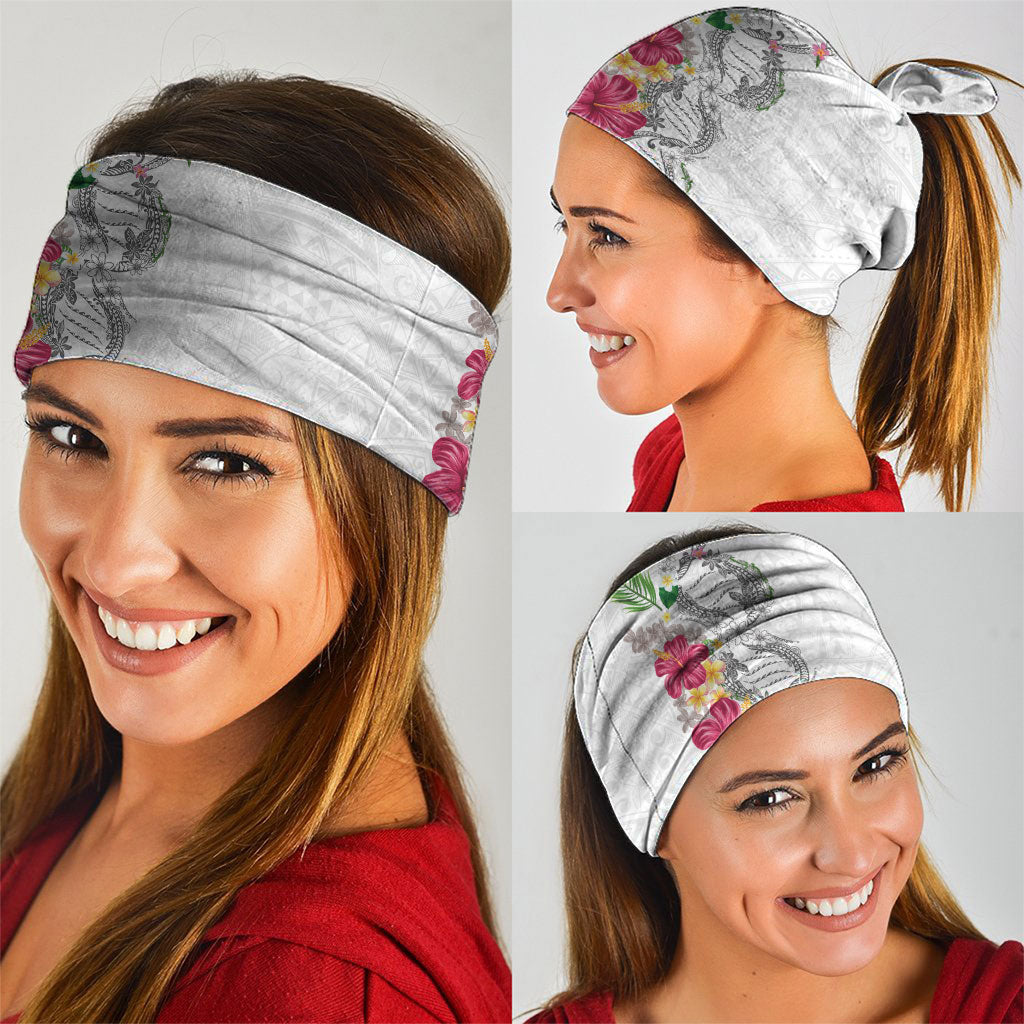 Hawaii DNA Kakau Tattoo Neck Gaiter with Plumeria and Hibiscus Tropical Plants White Color LT03 - Polynesian Pride