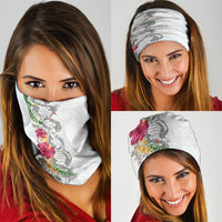 Hawaii DNA Kakau Tattoo Neck Gaiter with Plumeria and Hibiscus Tropical Plants White Color LT03 - Polynesian Pride